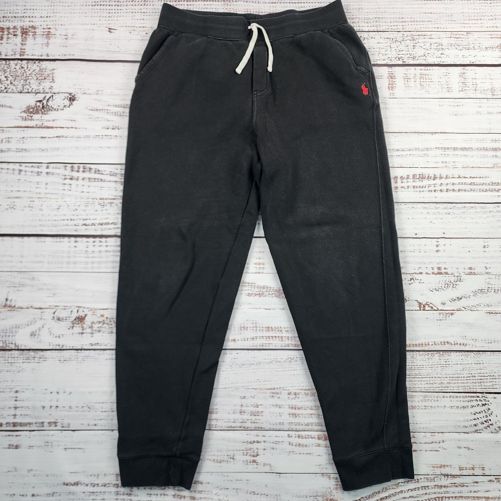 Polo Ralph Lauren Boys XL 18-20 Black Fleece Joggers Sweatpants Red Pony